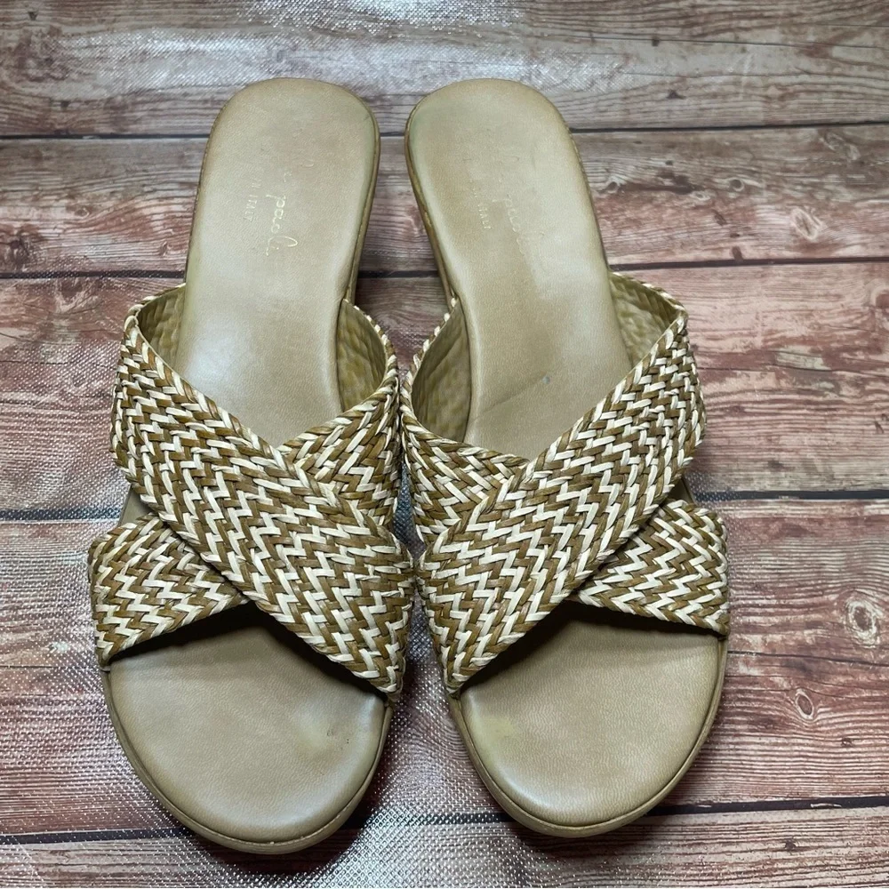 Mila Paoli Woven Straw Slip On Sandal With Cork Platform size 8
